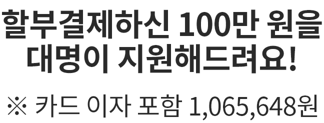 할부결제하신 100만 원을 대명이 지원해드려요! 카드 이자 포함 1,065,648원